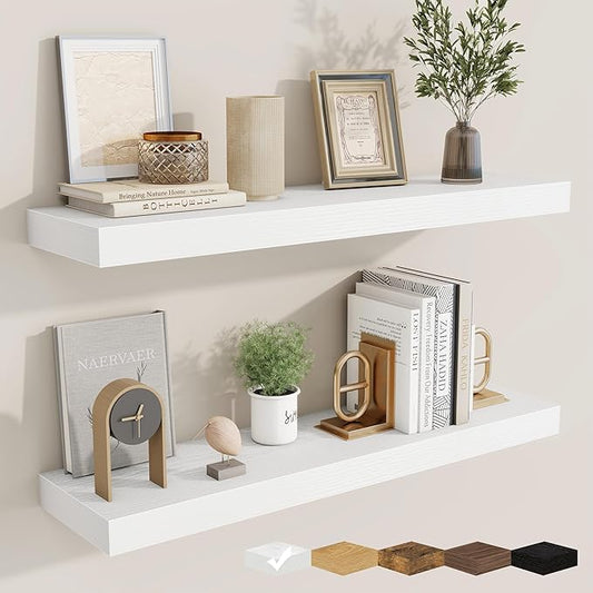fuqing Floating Shelves for Wall, Wall Mounted Wood Floating Shelf with Invisible Brackets for Living Room, Bathroom, Bedroom, Kitchen Storage and Decor, 30 Inch Set of 2, White
