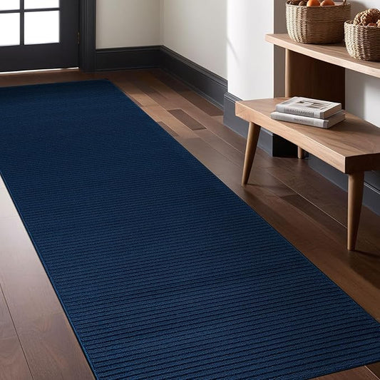Non Slip Navy Solid Rubber Back Thing Runner Rugs for Living Room 2x5 for Kitchen, Rug for Bedroom and Hallway, Stain Resistant Easy Cleaning Non Shedding Carpet Navy 2 x 5