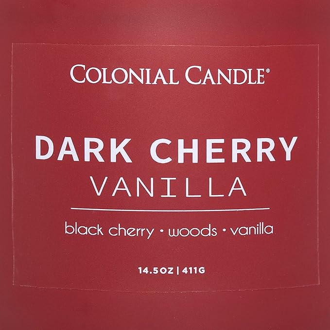 Colonial Candle Dark Cherry Vanilla Scented Jar Candle, Pop of Color Collection, 3 Wick, 14.5 oz - Up to 60 Hours Burn