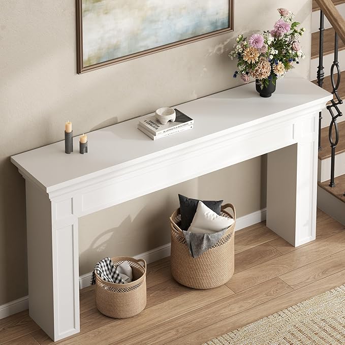 Loomie 63" Long Console Tables for Entryway, Modern Rectangular Sofa Table Behind The Couch, Narrow Long Entry Accent Table for Living Room, Entrance, Hallway, Foyer (White)