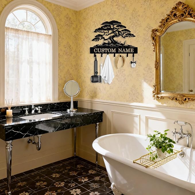 Personalized Key Holder Wall Mount, Custom Tree of Life Metal Keys Holder for Wall with Name, Wall Key Hanger Rack with Hooks for Entryway, Front Door, Living Room, Kitchen, Bathroom, Garden