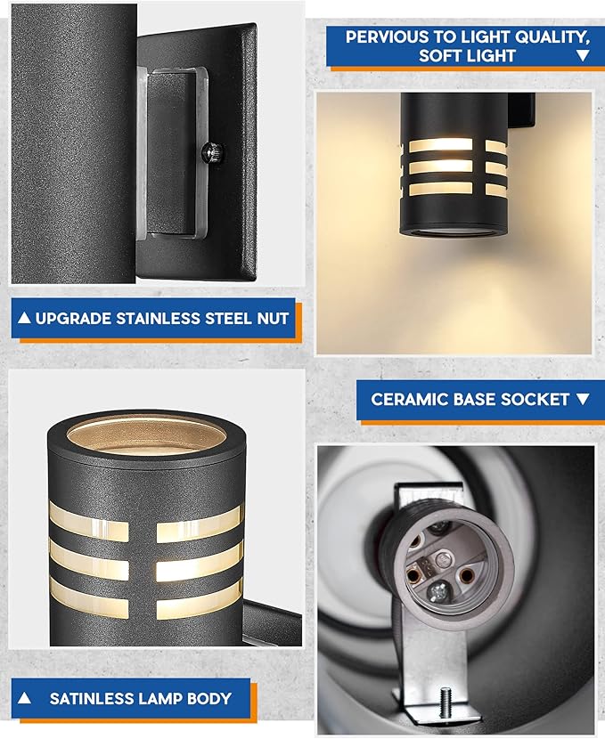 TENGXIN Outdoor Exterior Wall Light,Up and Down Cylinder Modern Porch Light,Stainless Steel 304 and Toughened Glass,Black Finished,E27,UL Listed