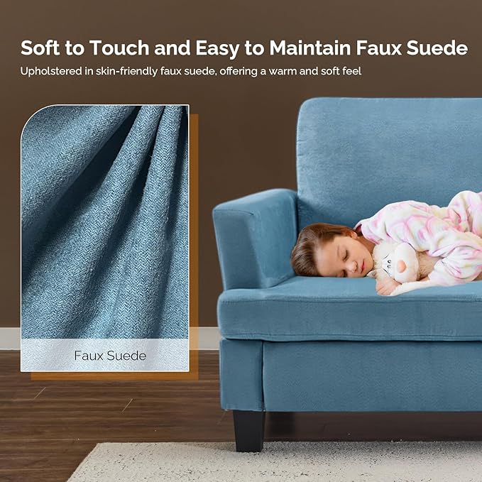 VINGLI Blue 83" Sofa Couches for Living Room, Modern Comfy 3 Seater Couch Faux Suede 25.6" Deep Seat Upholstery Cozy Sofas for Small Space, Bedroom, Apartment, Home Office