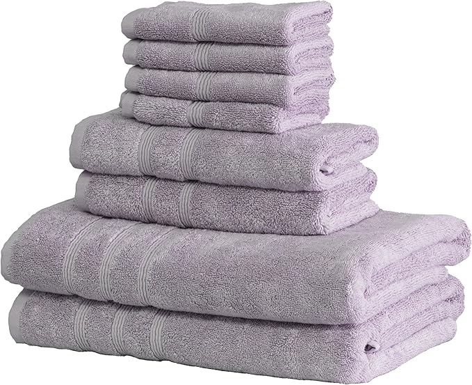 Mosobam Luxury Turkish 8pc Towel Set 30X58 16X30 13X13 Lavender Aura 700 GSM Bamboo Viscose & Aegean Turkish Combed Cotton