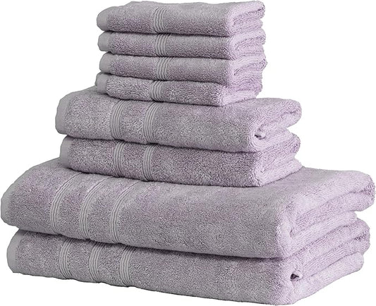 Mosobam Luxury Turkish 8pc Towel Set 30X58 16X30 13X13 Lavender Aura 700 GSM Bamboo Viscose & Aegean Turkish Combed Cotton