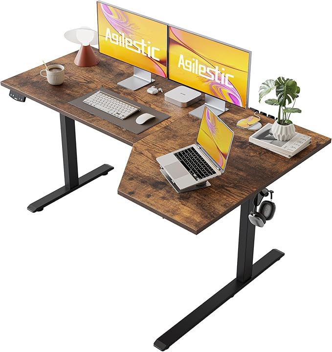 Agilestic Electric Standing Desk, L-Shaped 59 Inches Height Adjustable Desk, Sit and Stand up for Work Office Home, Ergonomic Rising Computer Table for Home Office with Splice Board, Rustic Brown