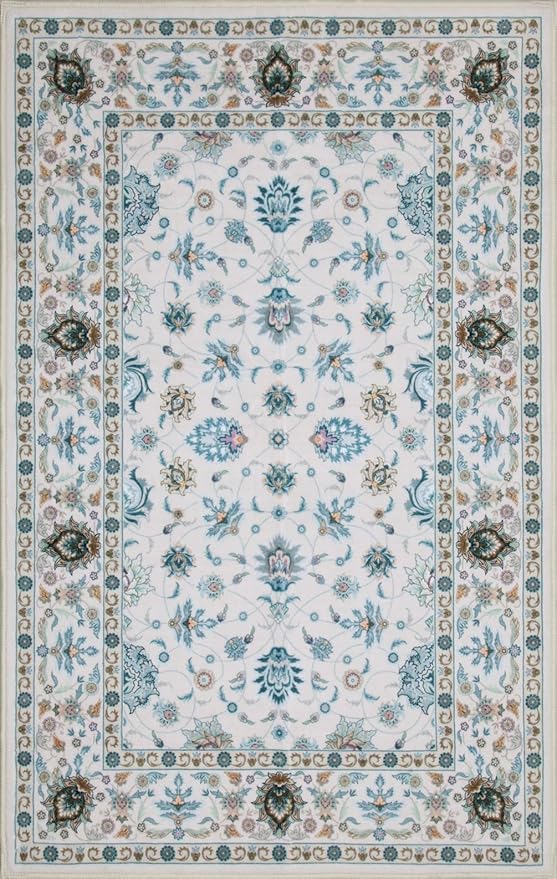 WILLSUN Washable Area Rugs, 8x10 Non-Slip Boho Large Area Rugs for Living Room, Bedroom, Machine Washable Vintage Rug, Indoor Floral Print Carpet for Home Decor, Kid & Pet Friendly Mat