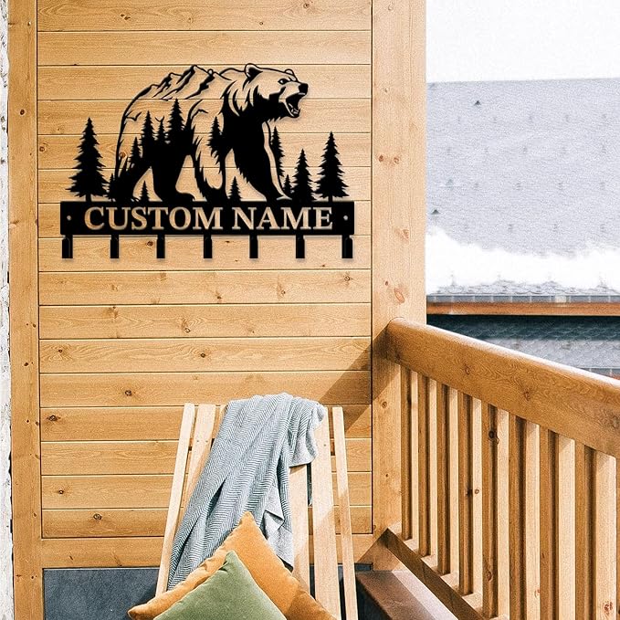 Personalized Custom Name Bear Key Wall Hooks,Metal Bear Keys Clothes Hooks,Metal Bear Wall Home Storage Decorative,For Front Door, Hallway, Kitchen, Bedroom,Keys,Hats (Style A)