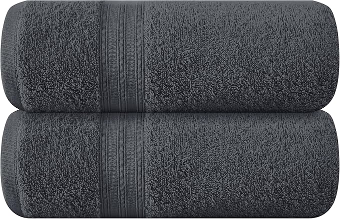 BOUTIQUO Cotton 2 Pack Oversized Bath Towel Set, Large Bath Towels 27x54, Ultra Soft, Absorbent, Compact, Quick Drying and Lightweight, Eco-Friendly and 100% Recyclable Towel Set - Charcoal Grey