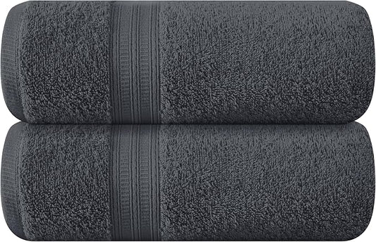 BOUTIQUO Cotton 2 Pack Oversized Bath Towel Set, Large Bath Towels 27x54, Ultra Soft, Absorbent, Compact, Quick Drying and Lightweight, Eco-Friendly and 100% Recyclable Towel Set - Charcoal Grey