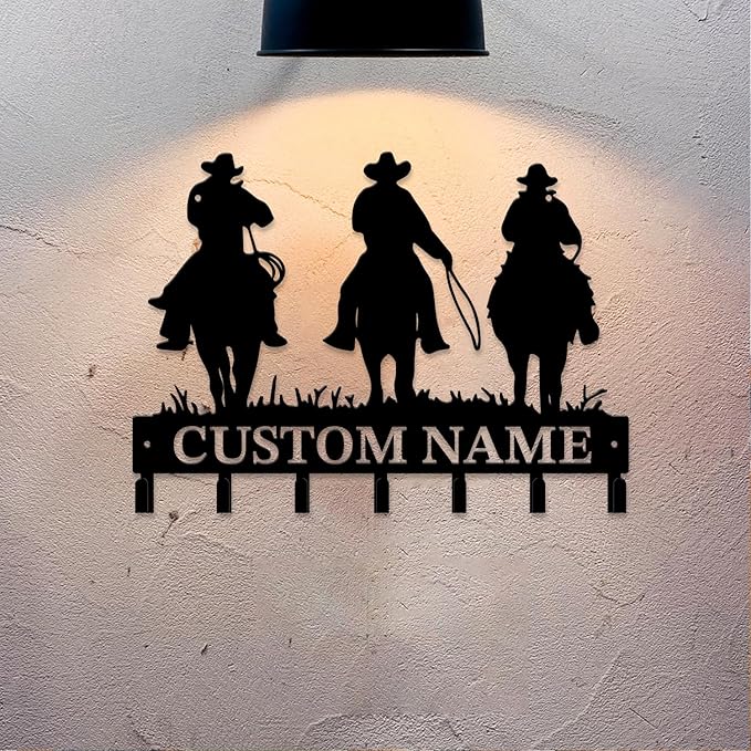 Personalized Custom Name West Cowboy Keys Hooks,Metal Cowboy Art Clothes Keys Hooks,Metal Cowboy Lover Wall Home Storage Decorative Keys Hooks,Key Holder Hooks for Wall (Style K)