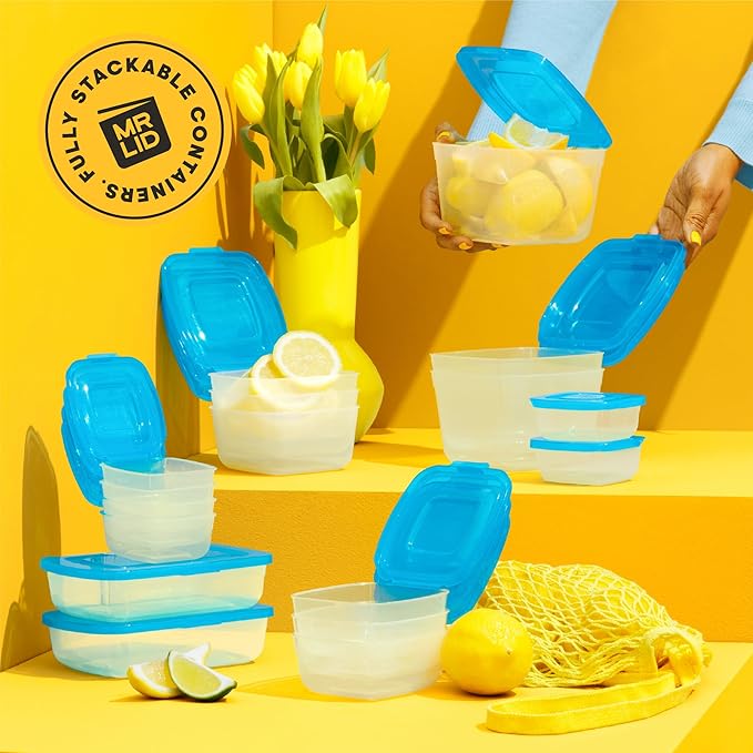 Premium Attached Food Storage Containers, Permanently Attached Plastic Lid, Never Lose & Space Saving Organization (17 Pack)