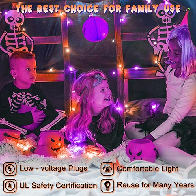 Halloween String Lights for Outside, 200 LED 66 FT String Lights with 8 Lighting Modes & Timer, Indoor Outdoor Halloween Decorations for Patio Yard Fence Deck Balcony Garden Decor (Purple & Orange)