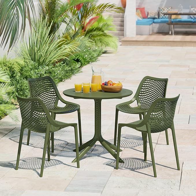 Costaelm Small Patio Table, Outdoor Round Dining Table, Weather Resistant Outside Table for Poolside Deck Lawn Garden Backyard, Olive Green