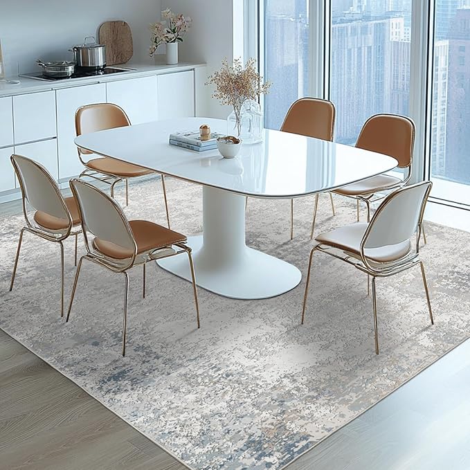 Washable Rugs 8x10 Area Rugs for Living Room - Modern Abstract Rugs for Bedroom,Dining Room,Large Soft Low Pile Carpet with Non Slip Rubber Backing,Neutral Accent Nursery Rug- Beige Blue