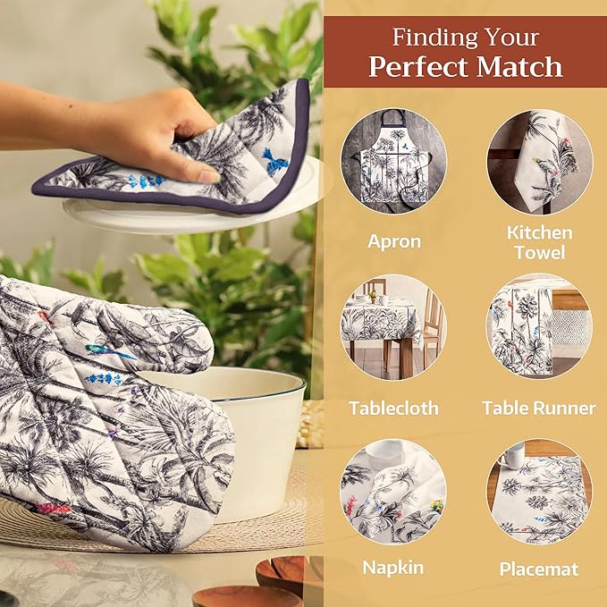 Maison d' Hermine Pot Holders Set 100% Cotton Heat Resistant Potholders 8" x 8" Hot Pads with Loop for Thanksgiving Christmas Decorations BBQ Cooking Baking Handling Hot Pans (Pack of 2, Amazonia)