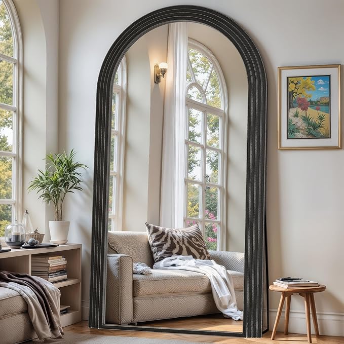 Antok Full Length Mirror 82"×44" Floor Mirror Standing Tall Mirror, Arched Stand up Large Wall Mirrors, Freestanding Full Body Mirrors for Bedroom Living Room Wood Vintage Style Black
