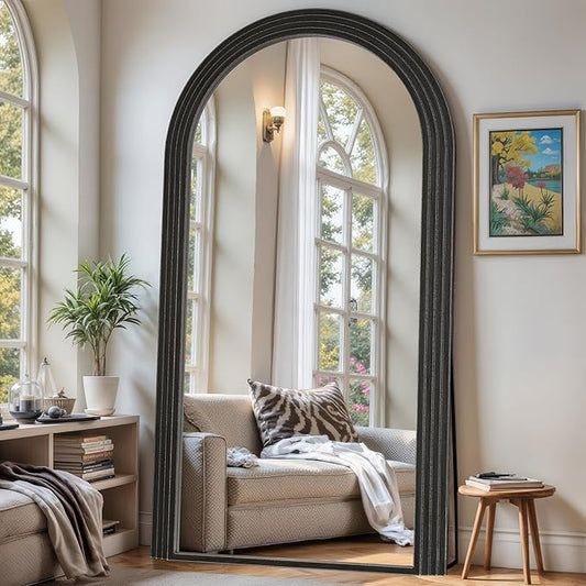 Antok Full Length Mirror 82"×44" Floor Mirror Standing Tall Mirror, Arched Stand up Large Wall Mirrors, Freestanding Full Body Mirrors for Bedroom Living Room Wood Vintage Style Black