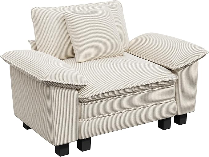 PHI VILLA Oversized Single Sofa Chair with Deep Seat, Cloud Upholstered Reading Armchair, 1 Seater Comfy Sofa Chair for Bedroom Nook, Corduroy, Beige