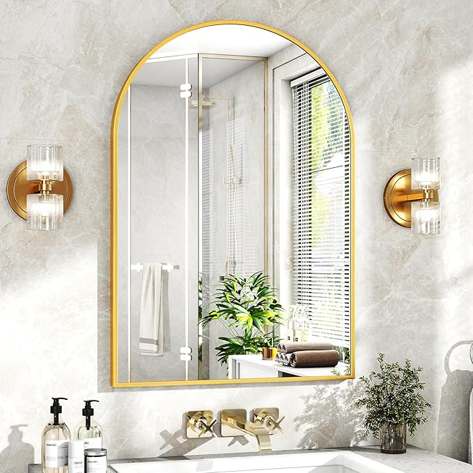 20"x30" Gold Arched Bathroom Mirror - Wall Mirror for Bathroom, Metal Frame Vanity Mirror, Dresser Mirror, Arch Decorative Mirrors for Living Room, Bedroom, Entryway, Mantle