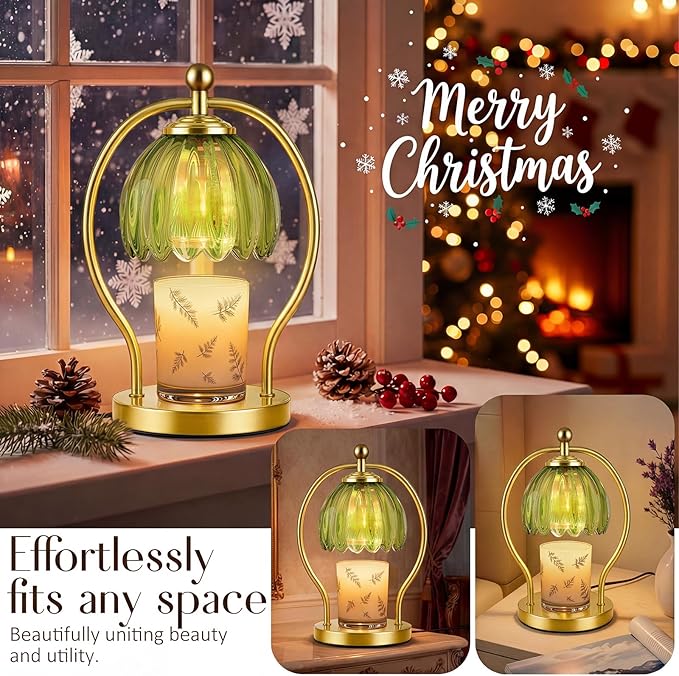 COTTHOS Candle Warmer Lamp, Dimmable Candle Warmer with Timer, Vintage Candles Wax Warmers for Jar Candles Christmas Birthday Gifts for Women Mom, Home Decor for Bedroom Living Room, Gold Green