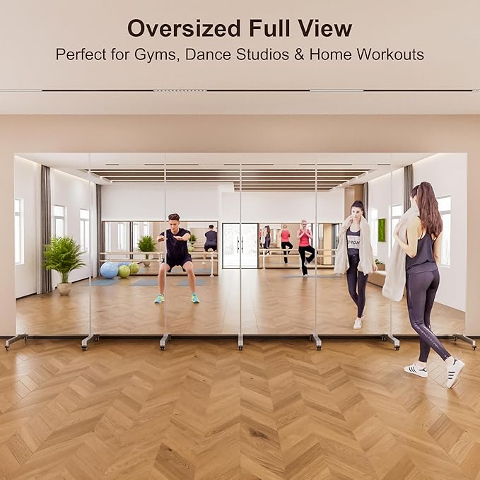 brisafe 63"x20" Ultra-Light Mobile Floor Mirror with 360° Wheels, 0.04mm Shatterproof Nano Film for Home Gym/Yoga/Dance Studio & Commercial Use | 60% Insurance Savings | Silver