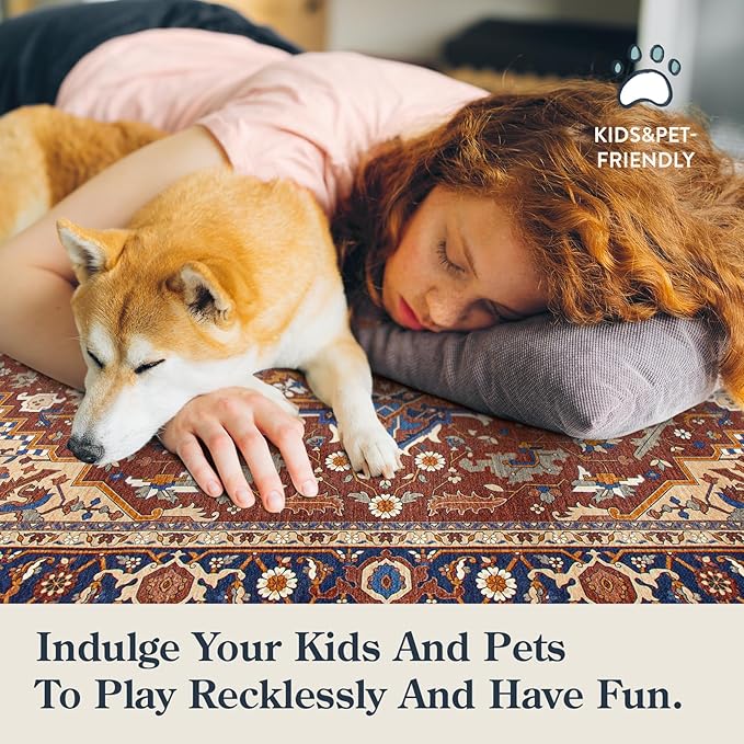 Moynesa Ultra-Thin Washable Kitchen Rugs, 2x4 Small Entryway Rug Door Mat Non Slip Stain Resistant, Oriental Throw Rug for Front Indoor Entrance Bathroom Laundry Room, Brown/Multi