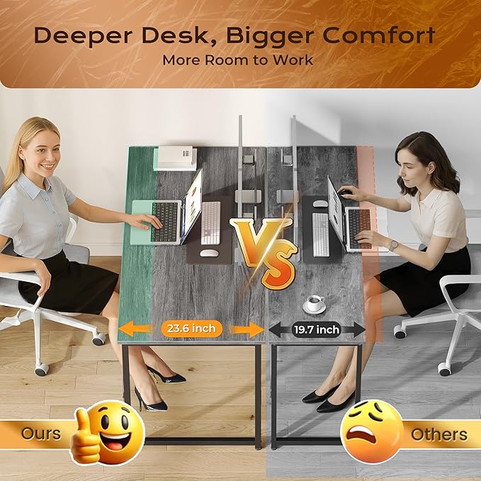 PRAISUN 48 X 24 Inch Computer Desk with Deeper Desktop, Gaming Office Writing Work Desk for Home Office, Study, Bedroom, Work from Home, Metal Frame, Grey