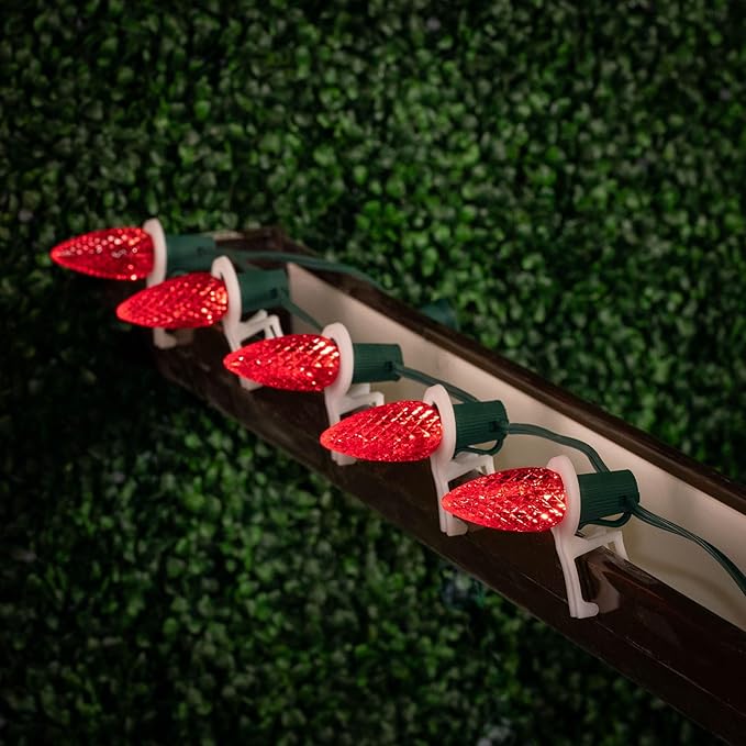 Novelty Lights 25 Feet 25 Light C9 Diamond Faceted LED String Lights, Red, Pre-Lamped Holiday Lights on Green Wire, UL Listed Indoor/Outdoor, Connectable End-to-End