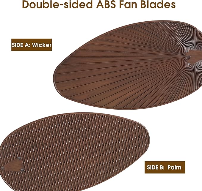 50 Inch Tropical Ceiling Fan no Light, Outdoor Waterproof Palm Leaf Ceiling Fans for Patios Porches, Remote +APP Control, Wet Rated, 6 Speeds, Quiet, Dark Brown