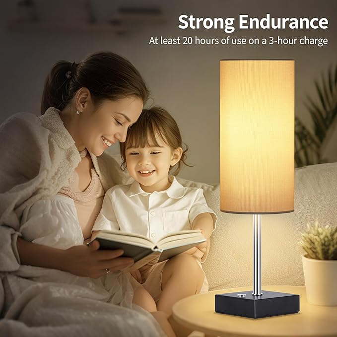 AVV Cordless Table Lamp with Dimmable, Rechargeable 3 Modes Battery Powered Bedside Lamp, Battery Operated Lamps for Night Stand, Touch Lamp for Bedroom, Living Room, Reading Room, 15 Inch White