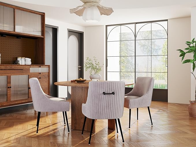 Velvet Dining Chairs Set of 2,Gray Upholstered Living Room Chairs with Black Metal Legs, Modern Tufted Accent Chairs for Living Room, Study Room, Kitchen