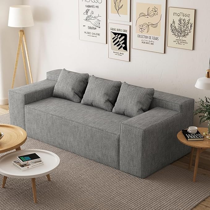 Modular Sectional Sofa, 3 Seater 105" Deep Seat Corduroy Lounge Sofa with Movable Cushions, Modular Couch for Small Spaces, Living Room, Bedroom, Apartment, Office - Gery