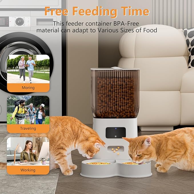 Automatic Cat Feeder for 2 Cats, APP Control 5L Timed Dual Dog Food Dispenser with Dual Power Supply Programmable 1-15 Meals Control with Auto Pet Feeder for Cats and Dogs (WiFi)
