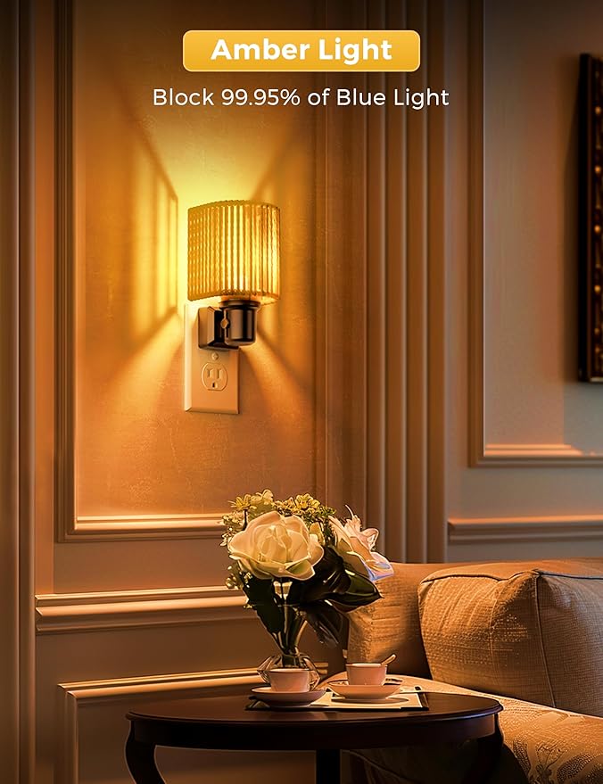 L LOHAS LED Night Lights Plug into Wall, Dimmable Night Light with Light Sensor, Amber Boho Nightlight Plug in Wall, Decorative Bohemian Nightlights Yellow Light for Bedroom Living Room Hallway, 1Pack