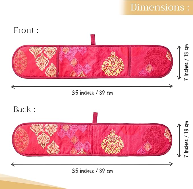 Maison d' Hermine Double Oven Mitt (7" x 35") 100% Cotton Heat Resistant BBQ Cooking Gloves with Loop for Thanksgiving Christmas Decorations Baking Cooking Barbeque Handling Hot Pan (Versailles)