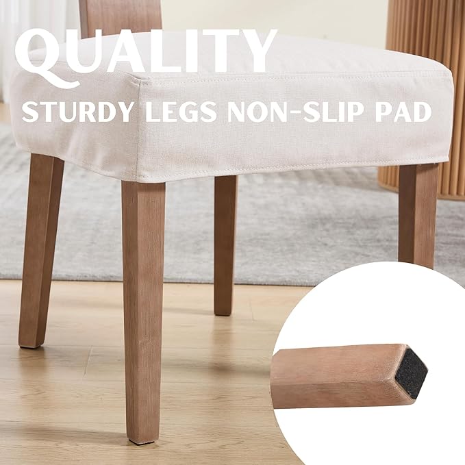 Linen Dining Chairs Set of 4 with Seat Covers, Modern Dining Chairs with Wood Legs, Farmhouse Fabric Upholstered Dining Room Kitchen Side Chairs, Beige