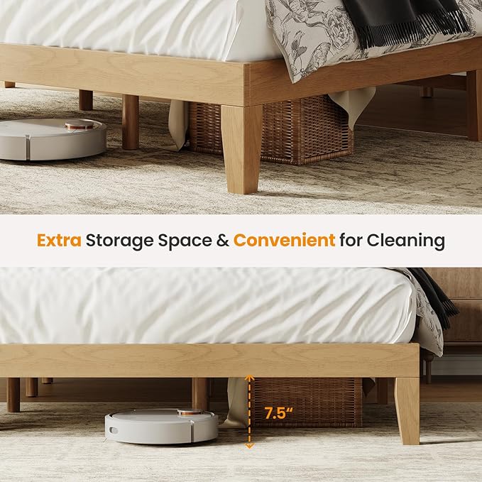 King Size Wood Platform Bed Frame, 12 Inch Solid Wood Bed Frame with Wooden Slats, No Box Spring Needed, Easy Assembly, Rustic Pine