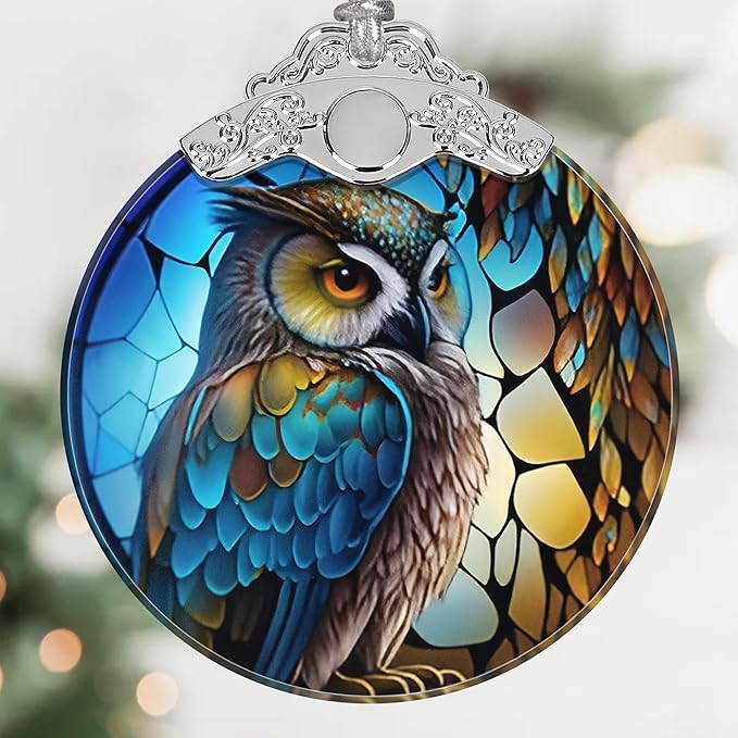 Sharp-Witted Owl Stained Glass Hanging Ornament - Christmas Tree Decoration Idea