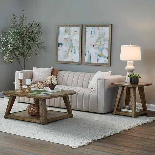 Liberty Furniture Carolina Park Opt 3 Piece Set for Living Room - Octagonal Cocktail Table, 2 Octagonal End Tables - Amber Brown Oak