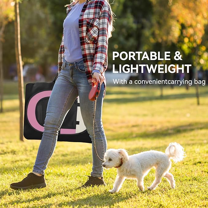 Pink Dog Playpen, Puppy Pet Cat Playpen Indoor for Small Dogs Cats, Dog Tent Crates Cage Indoor/Outdoor, Portable Pop Up Dog Kennel Playpen with Carrying Case for Dogs/Cats/Rabbits, Zipper Top