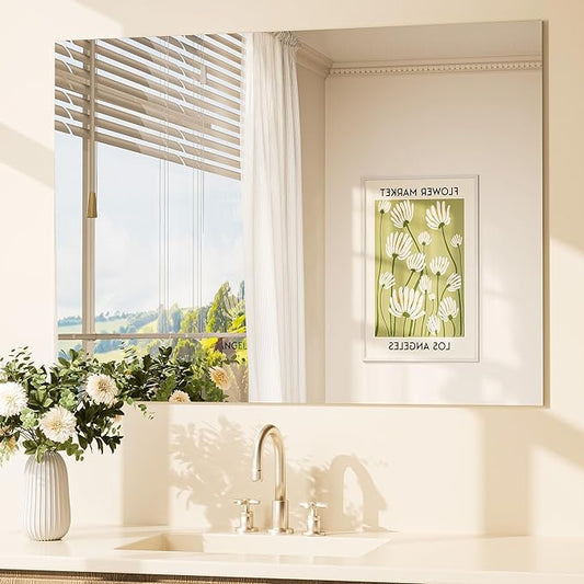 TETOTE Frameless Bathroom Mirror 40" x 30" Vanity Mirror for Bathroom Sink, Suitable for Bedroom, Living Room, Entryway, Hallway, Home Gym, Vertically/Horizontally