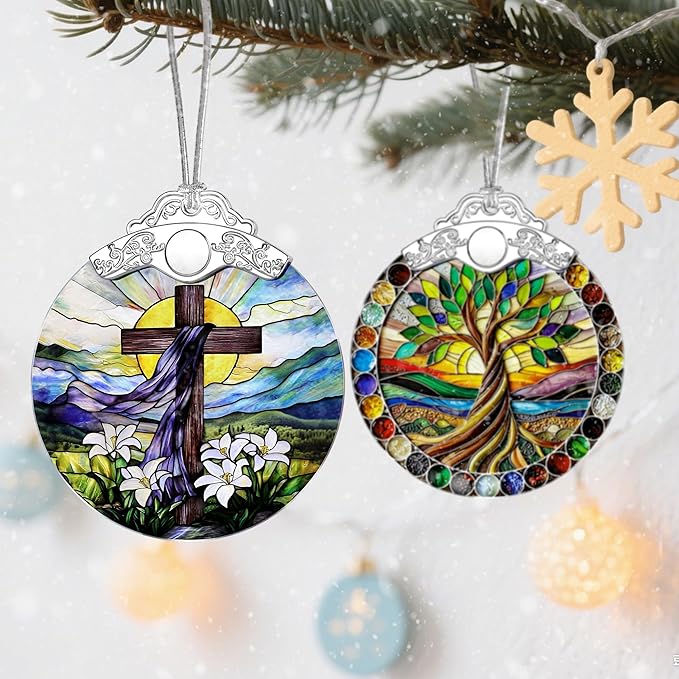 Stained Glass Ornament, Religious Christmas Ornaments, Christmas Hanging Decor & Holiday Ornament: Christian Home Decor | Exquisite Party Gifts for Christians, Christian Gift & Religious Cross Gift