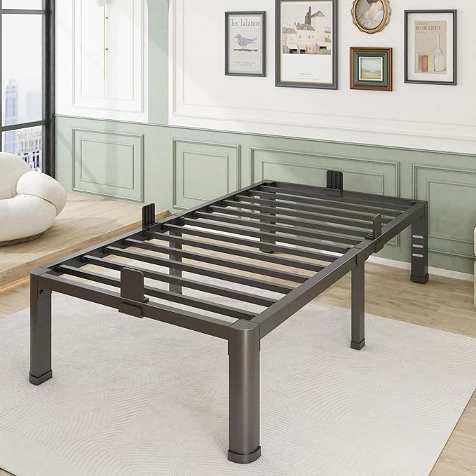 16 Inch Twin Bed Frame with Rounded Corner and Headboard Hole Mattress Retainers 3500 lbs Heavy Duty Support Metal Platform Bed Frame Noise Free No Box Spring Needed Easy Assembly