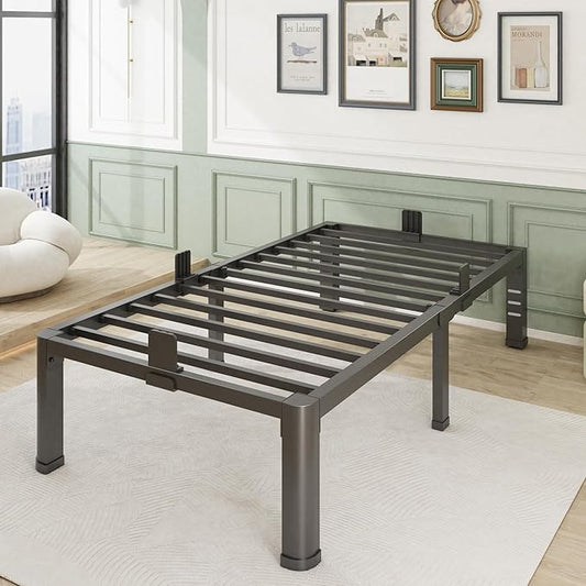 16 Inch Twin Bed Frame with Rounded Corner and Headboard Hole Mattress Retainers 3500 lbs Heavy Duty Support Metal Platform Bed Frame Noise Free No Box Spring Needed Easy Assembly