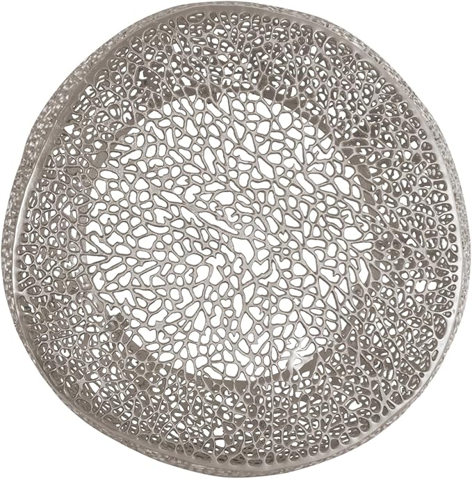 Modern Contemporary Round 32" Coffee Table, Solid Aluminum intrigued Design, Drum Shaped Mesh Cocktail Table, Creative Center Table for Living Room and Bedroom, Casted in Silver