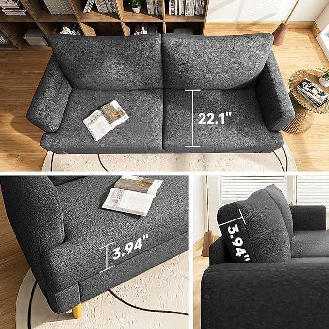 Loveseat Sofa Couch for Living Room with USB Type C Ports – Dark Gray Upholstered 70" Small Couches for Bedroom, Office or Apartment–Modern 2-Seater Deep Seating with Soft Cushions & Sturdy Frame