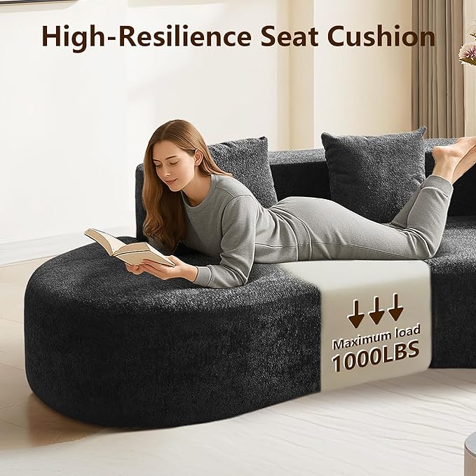 109'' Curved Couch, Mid Century Modern Half Moon Sofa, Luxury 3-Seat Couch with High-Density Foam Filled, Raindrop Velvet Fabric Sectional Sofa for Living Room, Apartment, Office, Black