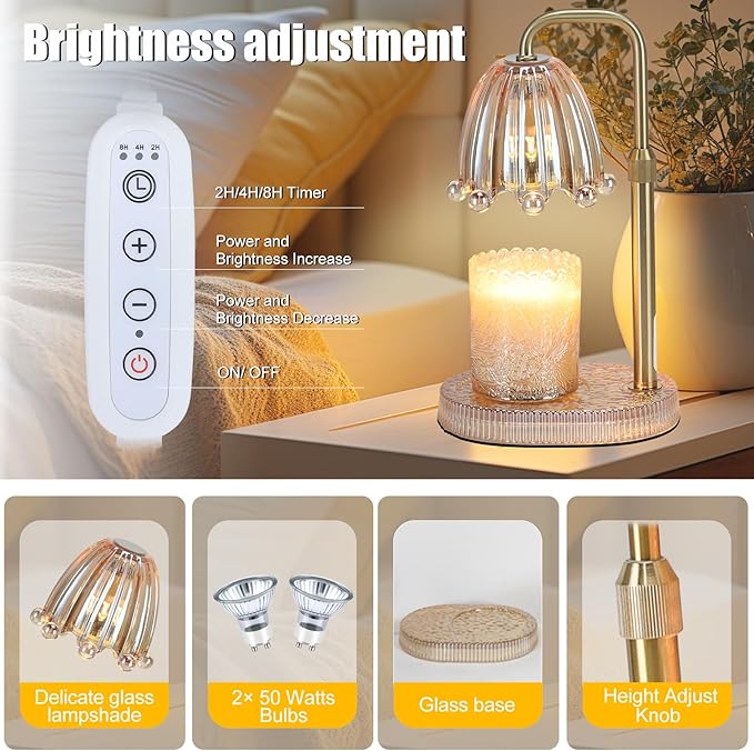 Candle Warmer Lamp with Timer - Electric Wax Melt Warmer with Adjustable Height and Dimmer for Scented Candle Wax, Home Fragrance Décor and House Warming Birthday Gifts for Women Mom