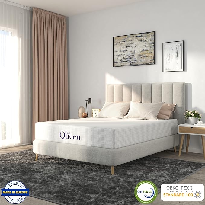 NapQueen Queen Mattress, 6 Inch Charcoal Memory Foam Mattress, Queen Bed Mattress in a Box, CertiPUR-US Certified, Medium Firm, Breathable Soft Fabric Cover